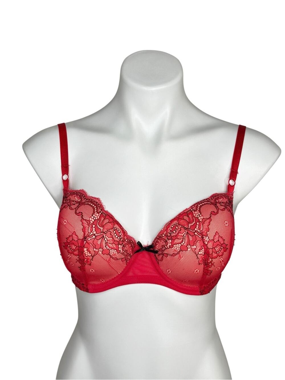 Betsey Johnson Red Lace Underwire Bra 32DD Padded Sexy